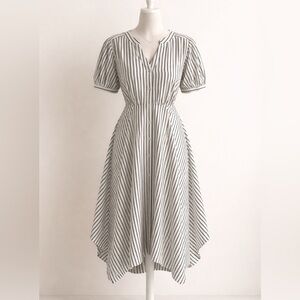 Karl Lagerfeld Black and White Striped High-Low Button Midi Dress